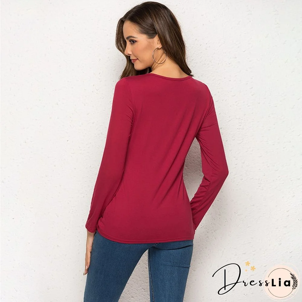 Spring Summer Fashion Solid Color Long Sleeved Shirt Irregular Twisted Casual Loose Blouse Tops