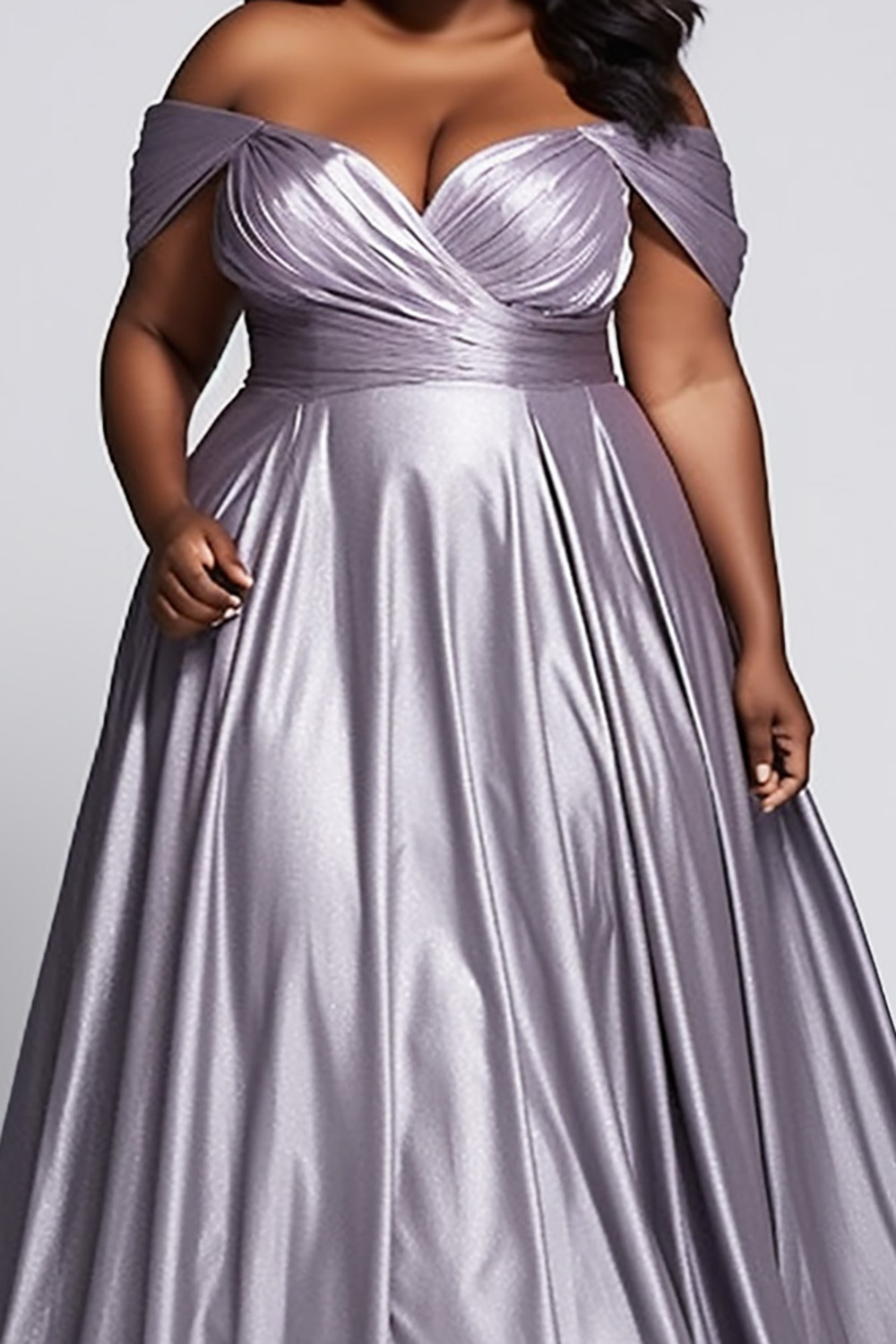 Design Plus Size Formal Elegant Silver Off The Shoulder Fold Glitter Maxi Dresses [Pre-Order]