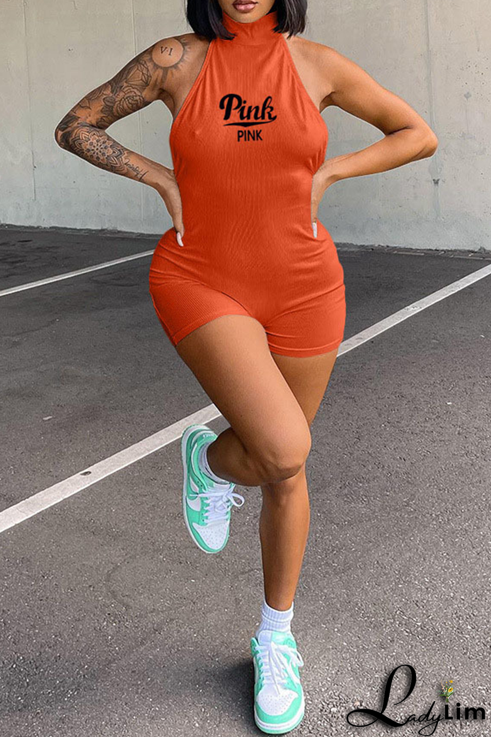 Red Sexy Print Patchwork Halter Skinny Jumpsuits