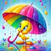Petit canard jaune avec parapluie arc-en-ciel-peinture diamant ronde-50*50cm