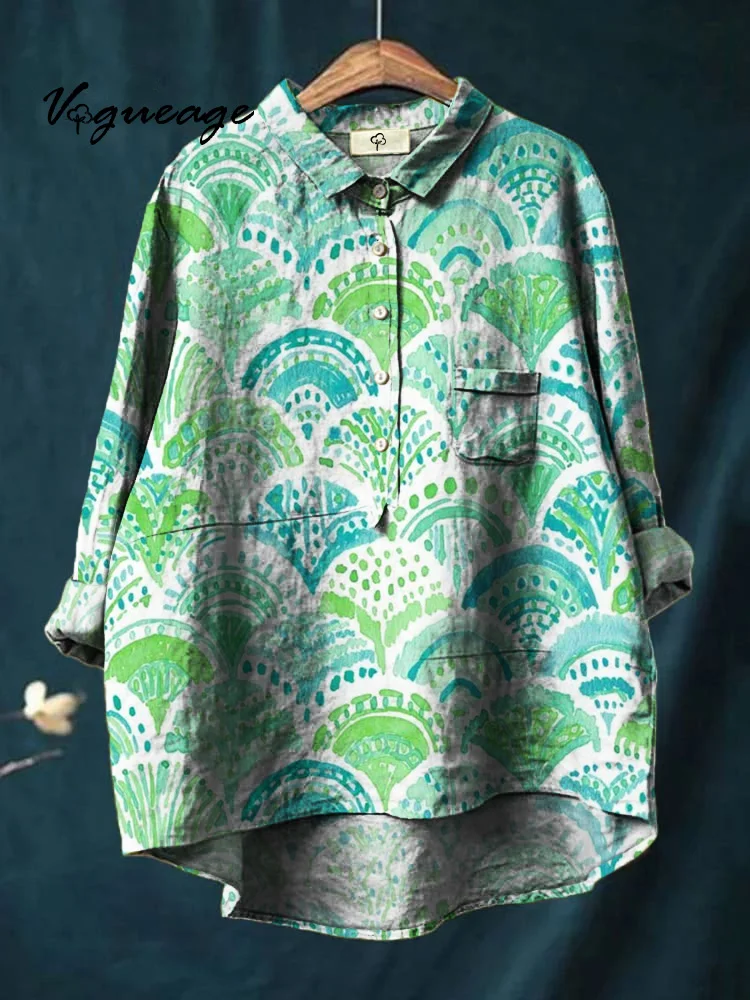Fashionable Elegant And Regular Printed Cotton And Linen Shirt