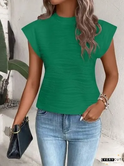 Mock Neck Cap Sleeve T-Shirt