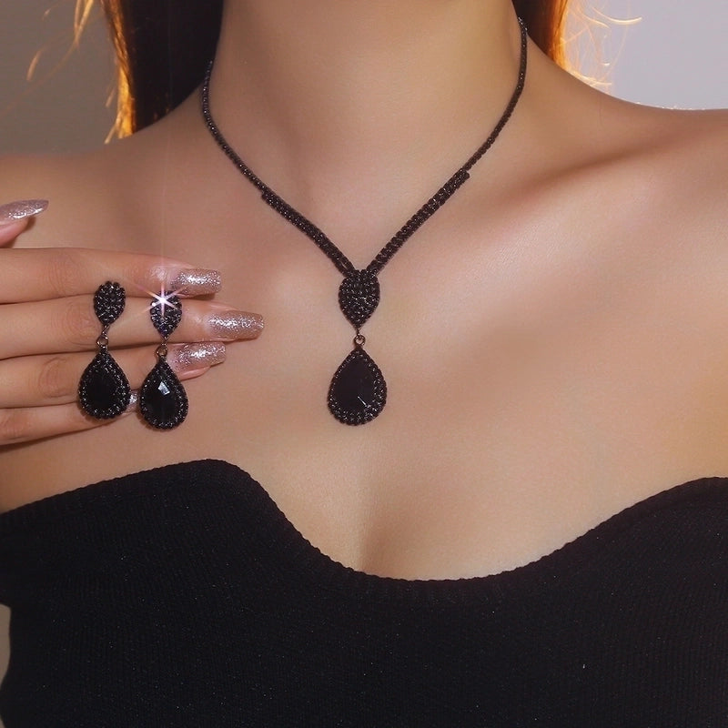 Rhinestone Copper Water Droplets Jewelry Set