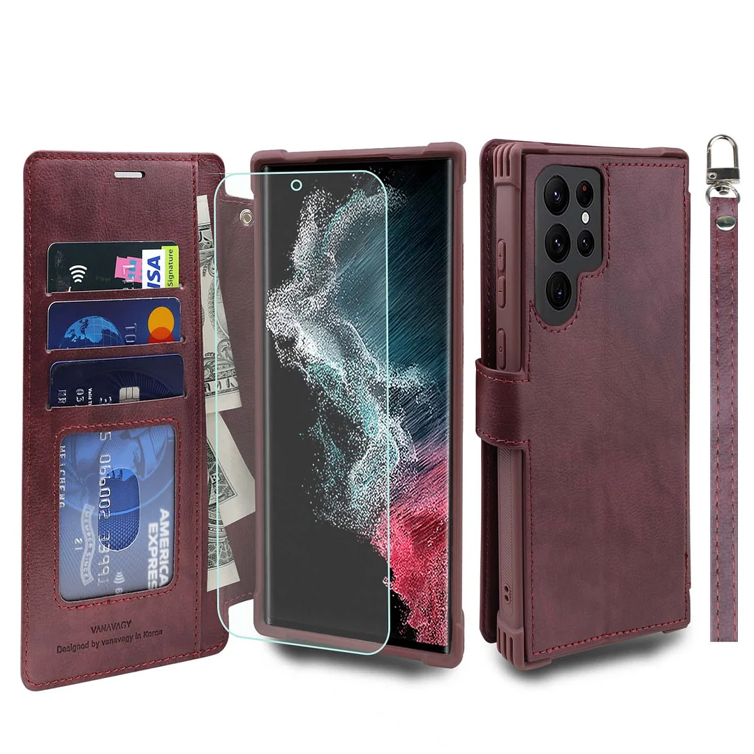 VANAVAGY Wallet Case for Galaxy S22 Ultra 5G