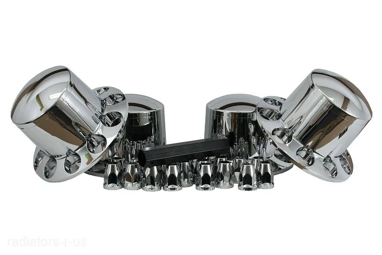 Silscvtt Chrome Semi Truck Hub Cover Wheel Axle Cover Center Caps Complete with 33mm Screw-on Lug Nuts for 22.5 Inches and 24.5 Inches Semi Truck Wheels 4 Rear