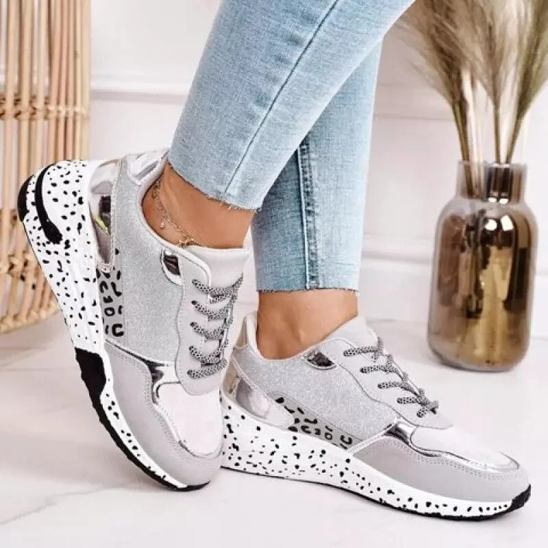 New Fashion Women's Sneakers Leopard Print Leather Thick Bottom Increased Sneakers Casual Comfortable Sports Shoes For Ladies