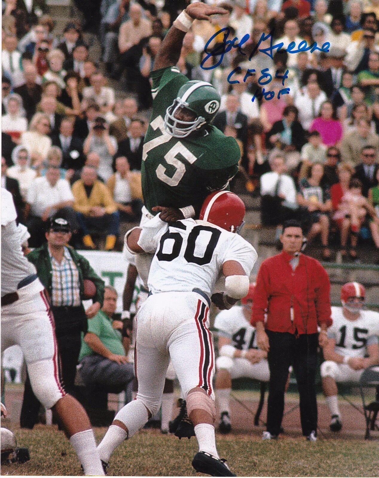 JOE GREENE NORTH TEXAS MEAN GREEN CHOF 84 ACTION SIGNED 8x10