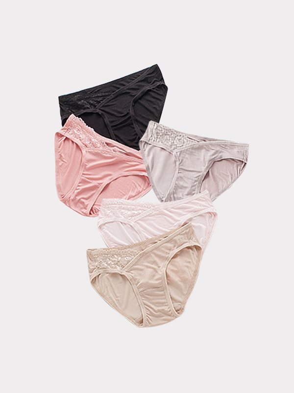 Silk Bikini Panties Breathable Lace Style 5-Pack