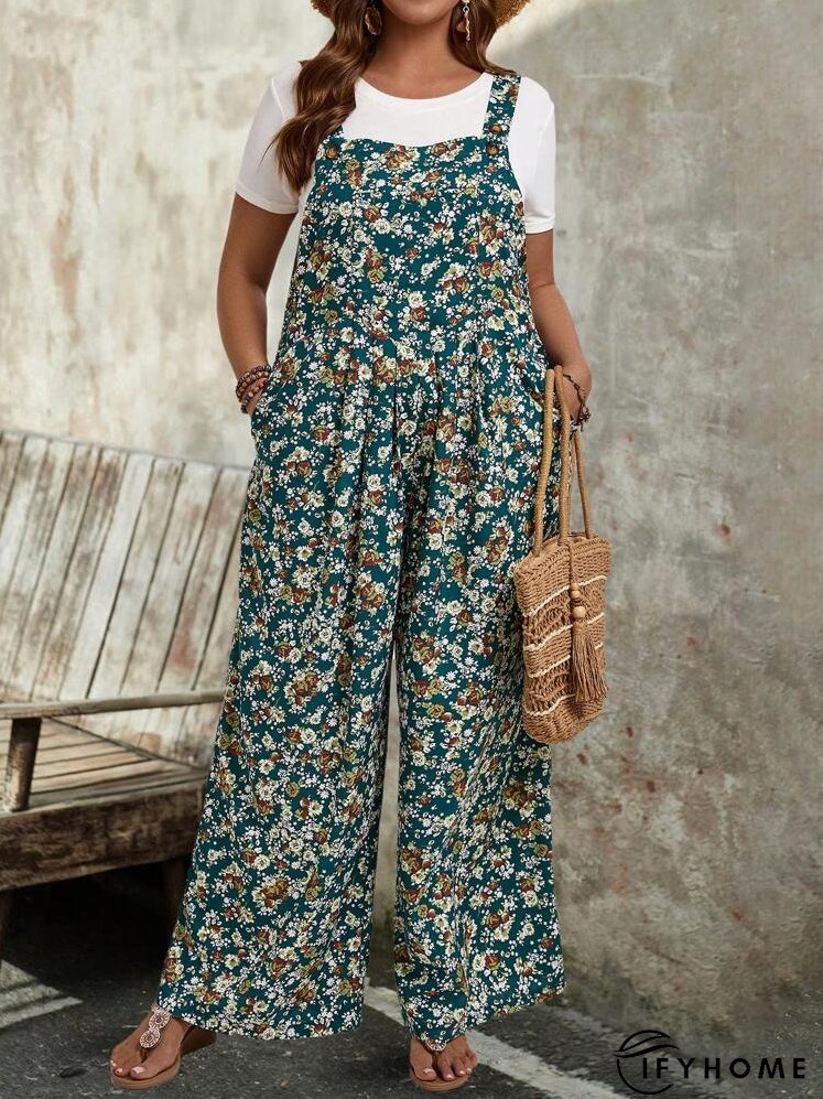 Plus Size Women's Printed Strappy Jumpsuit | IFYHOME