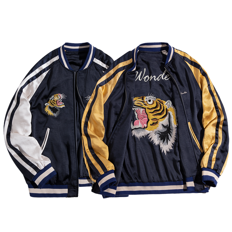 Aonga Autumn Outfits  Double Yokosuka Jackets For Men Japanese Retro Tiger Embroidered Jacket Non-iron Drape Jacket Coat Men Clothing aonga