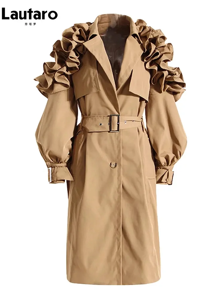 Huiketi Spring Autumn Long Black Khaki Trench Coat for Women Belt Elegant Chic Stylish Luxury Designer Clothes Runway Fashion