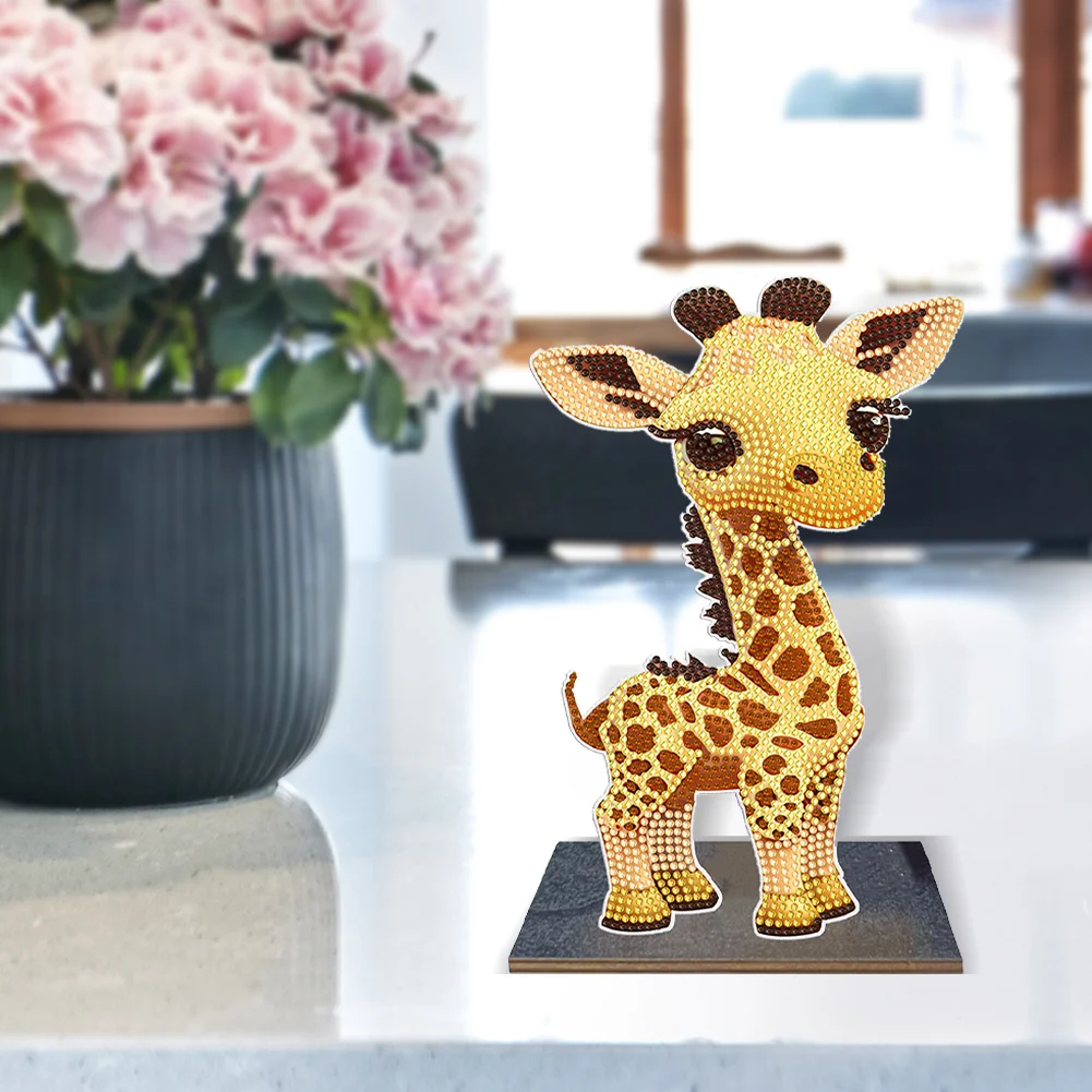 DIY Giraffe Diamonds Painting Ornaments Wooden Animal Art Craft Kids Gift
