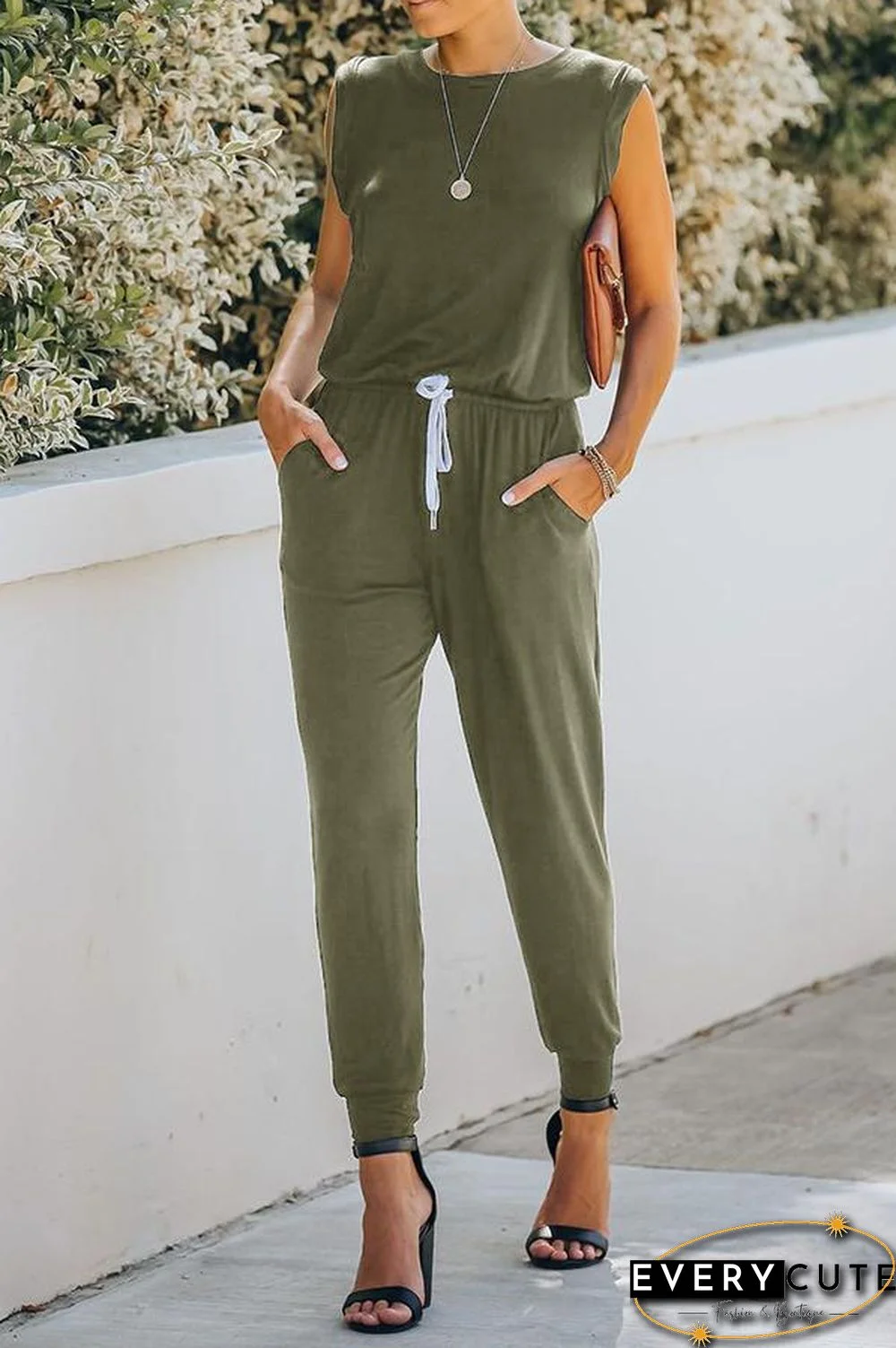 Casual Sleeveless Tie Waist Jumpsuit P10607