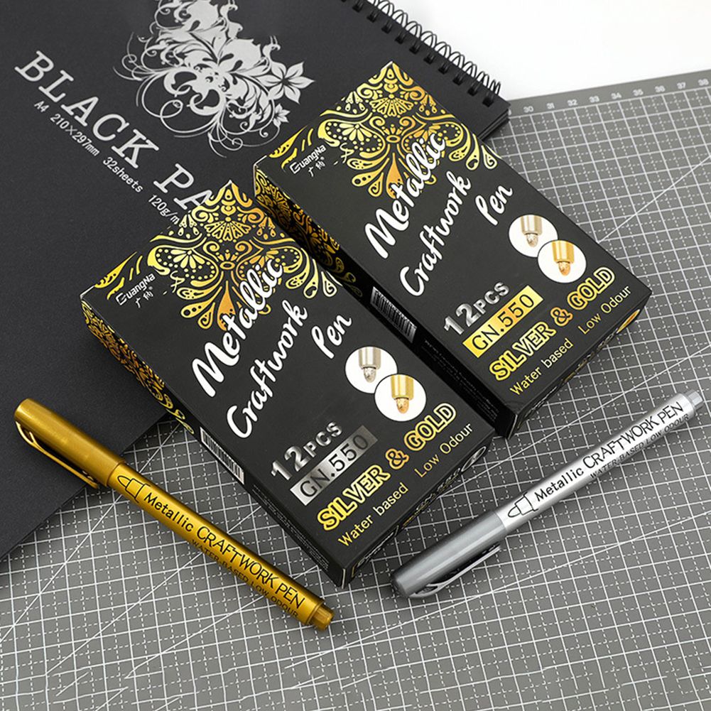 

1/12pcs Silver Gold DIY Metallic Craftwork Pen Waterproof Kids Stationery, 12 gold, 501 Original