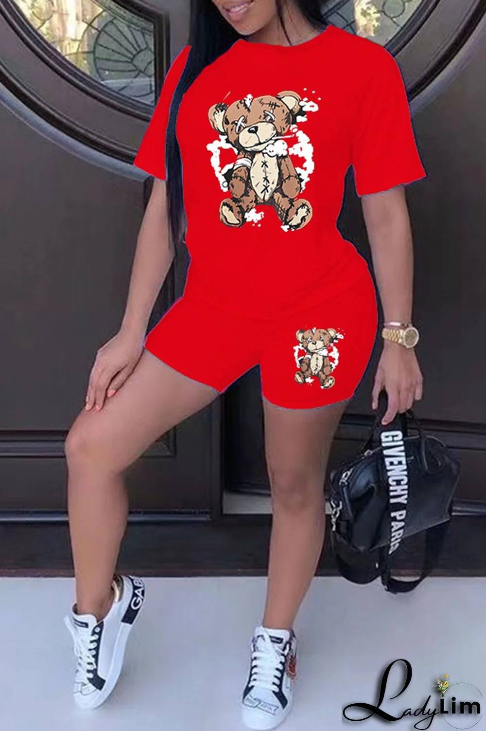 Purple Casual Print Patchwork O Neck Short Sleeve Two Pieces