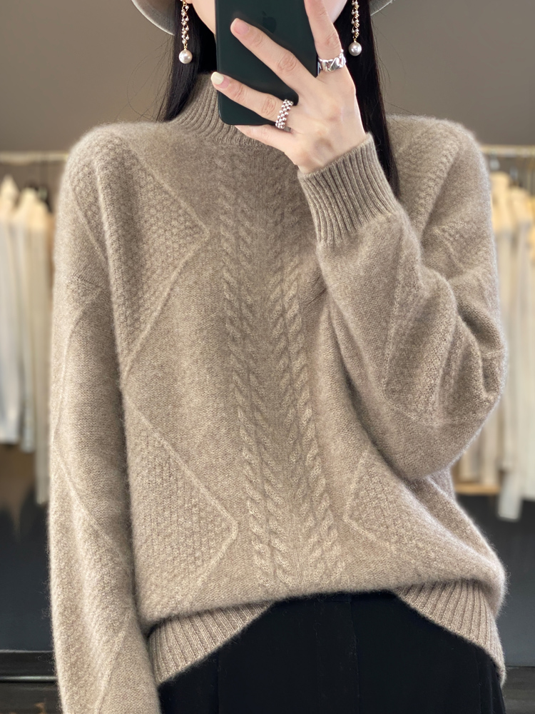 Playbrixx Thick Wool Sweater – Soft Mock Neck Pullover for Winter Women  