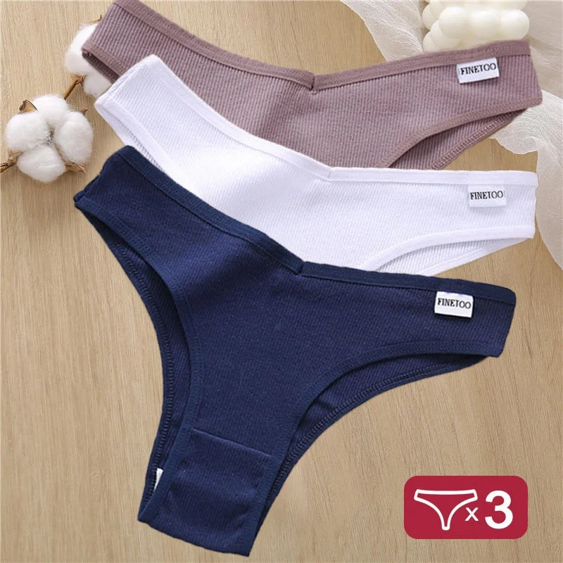 3PCS/Set Cotton Panties Lingerie Women Underwear Sexy Briefs Female Underpants Pantys Thong Panties Bikini Solid Color Tangas