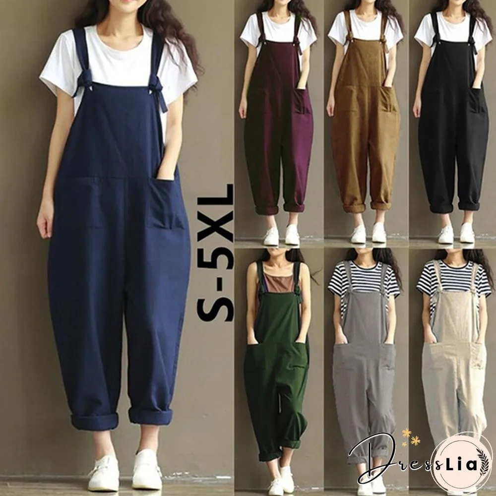 Women Fashion Casual Pants Jumpsuits Rompers Loose Long Trousers Overalls Plus Size S-5XL