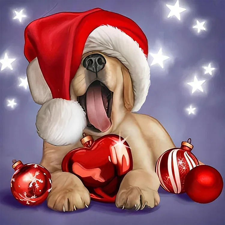 Dog With Santa Hat 40*40CM (Canvas) Full Round Drill Diamond Painting gbfke