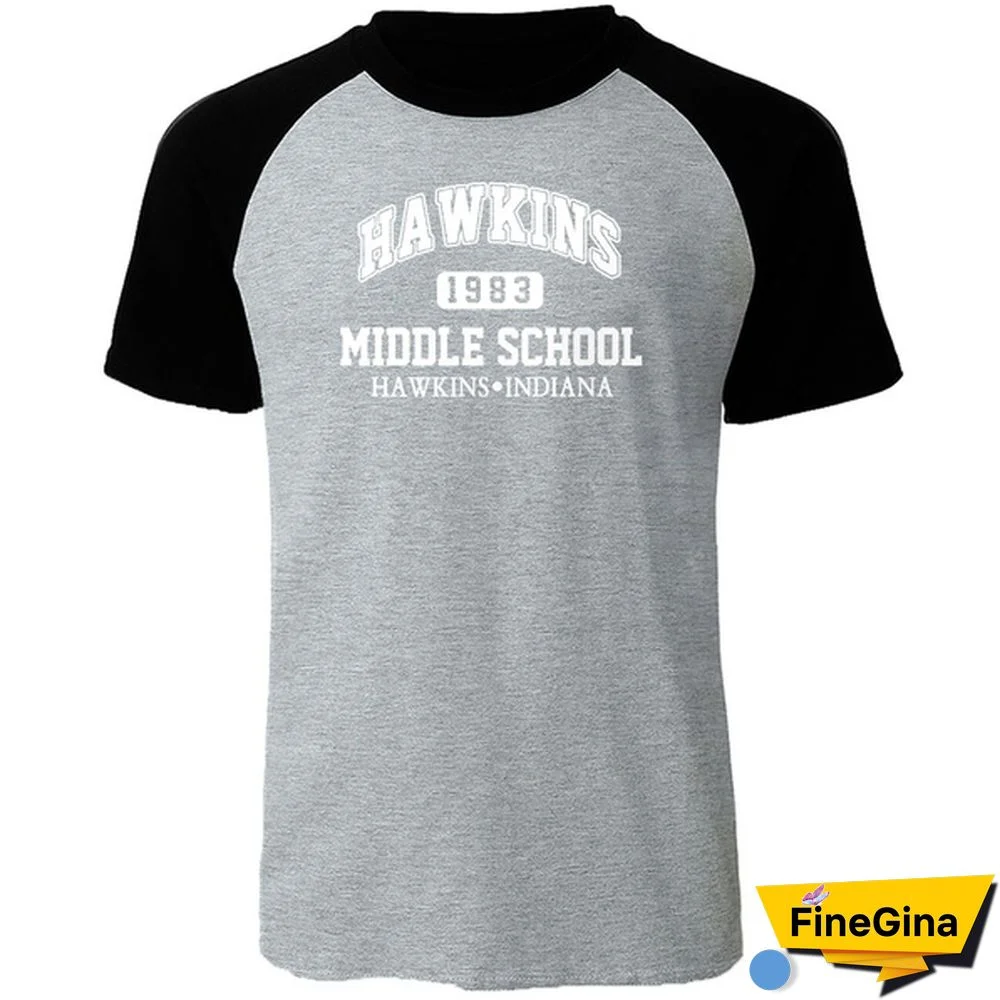 Stranger Things Hawkins High School Tshirt Men Raglan Short Sleeve Fitness T Shirts Mens Summer Cotton T-Shirt Casual Tee Shirt