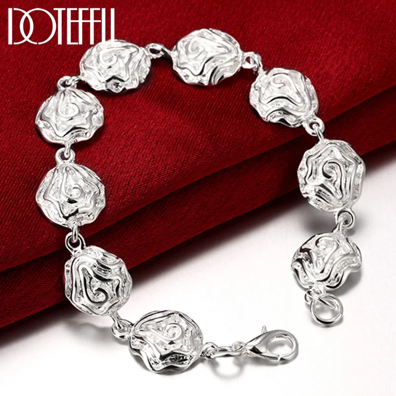 DOTEFFIL 925 Sterling Silver Rose Flower Bracelet Chain For Women Jewelry