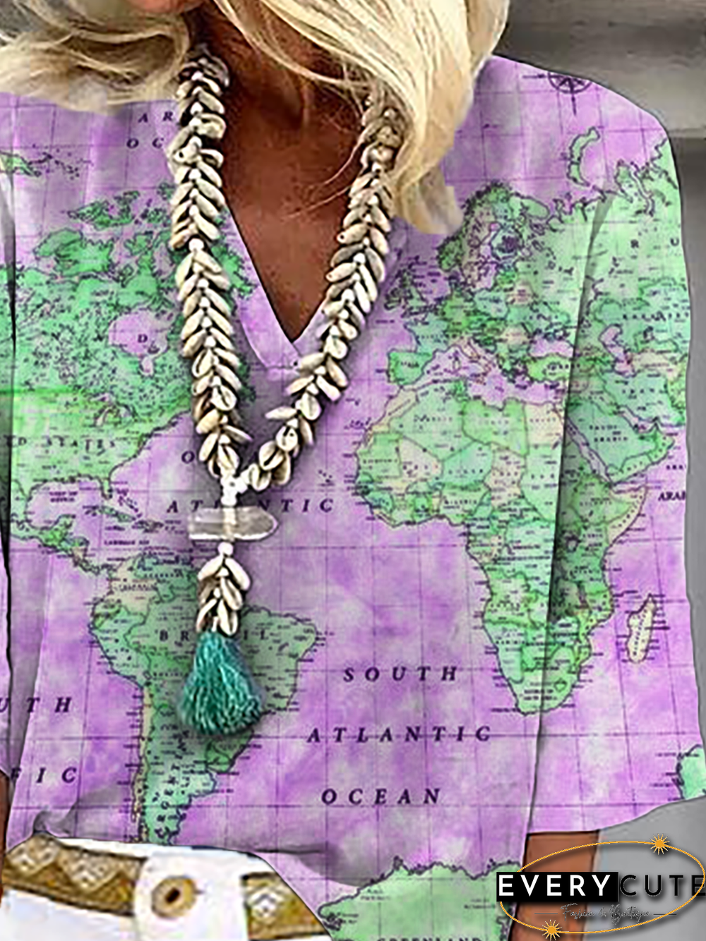 Plus size Map Printed Casual Tops