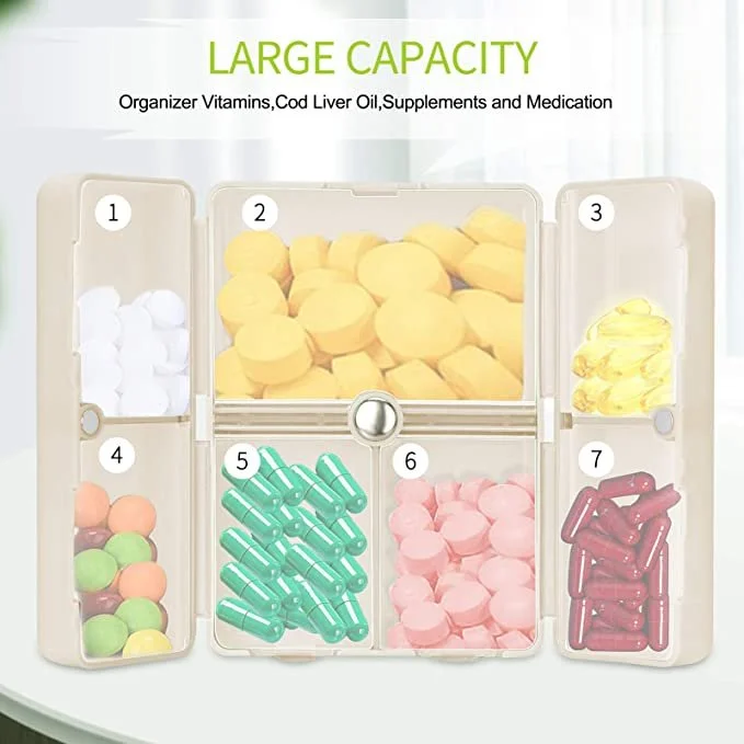 🔥LAST DAY 70%OFF - Daily Pill Organizer, 7 Compartments Portable Pill Case Travel Pill Organizer,[Folding Design]Pill Box