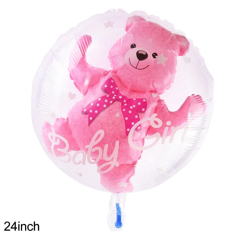 Baby Shower Transparent Baby Boy Girl Bear Bubble Ball Kids 1st Birthday Party Blue Pink Helium Balloon Gender Reveal Decoration
