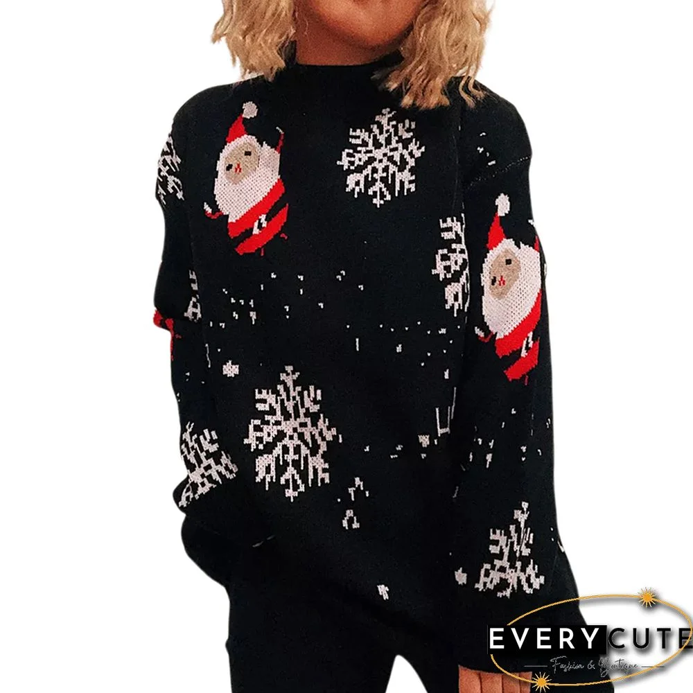 Black Snowflake Print Christmas Sweater