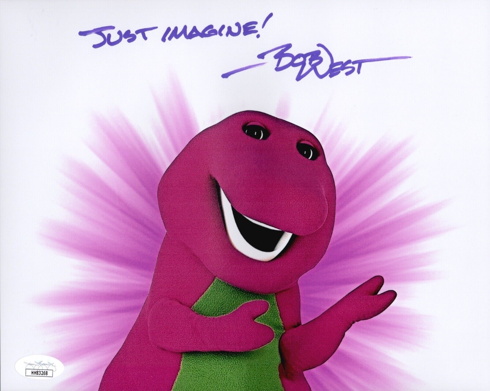 BOB WEST Signed BARNEY THE DINOSAUR 8x10 Photo Poster painting Autograph JSA COA Cert RARE