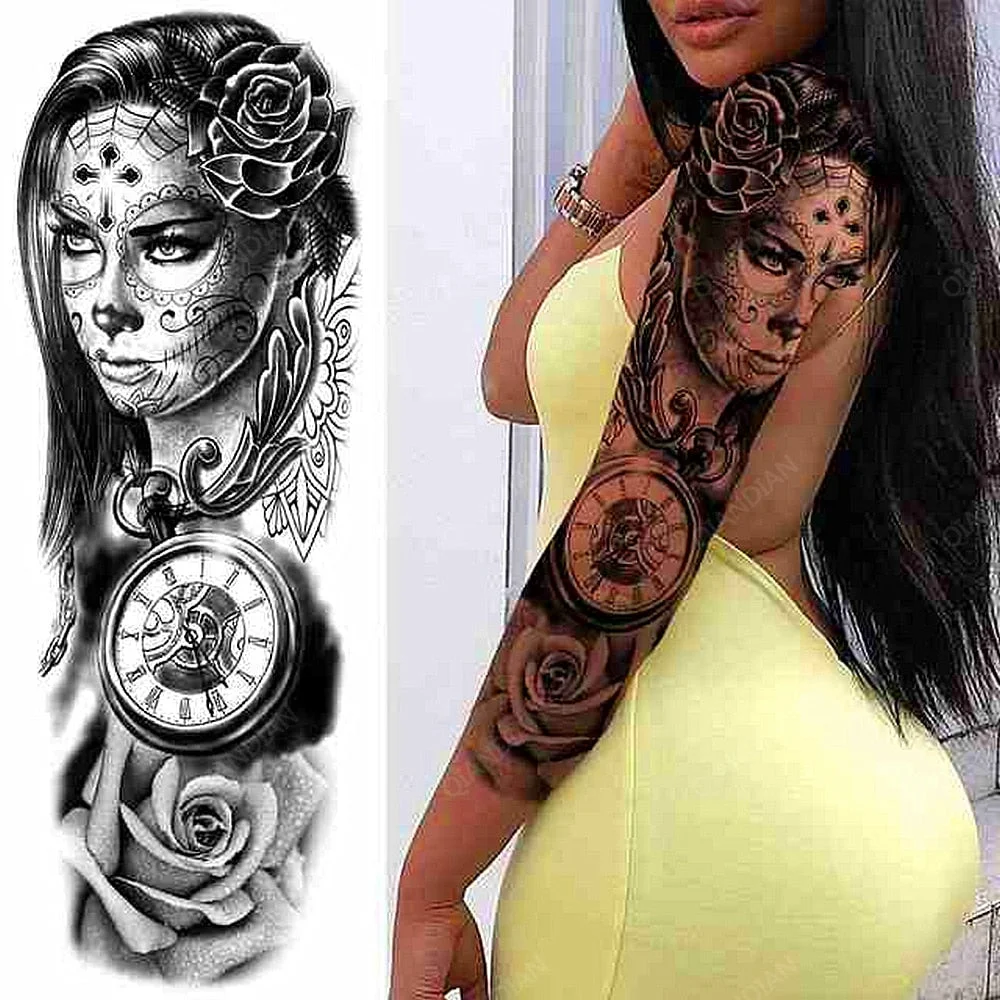 1pc Women Waterproof Temporary Tattoos Stickers Thighs Cool Hipster Skull Mermaid