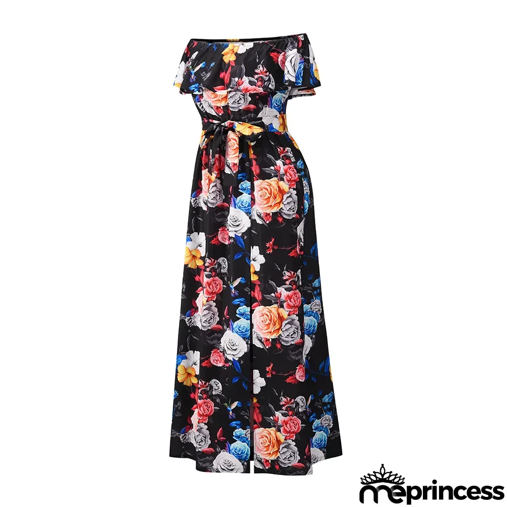 Summer Elegant Turndown Off Shoulder Floral Long Dress