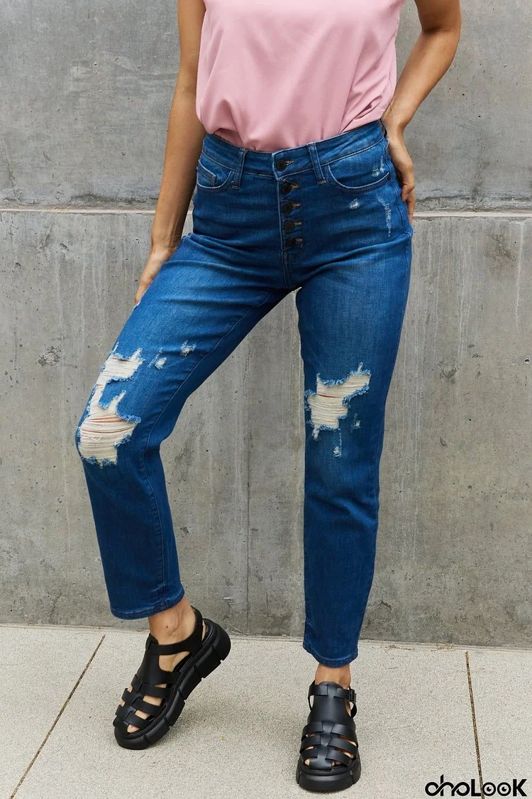 Judy Blue Melanie Full Size High Waisted Distressed Boyfriend Jeans