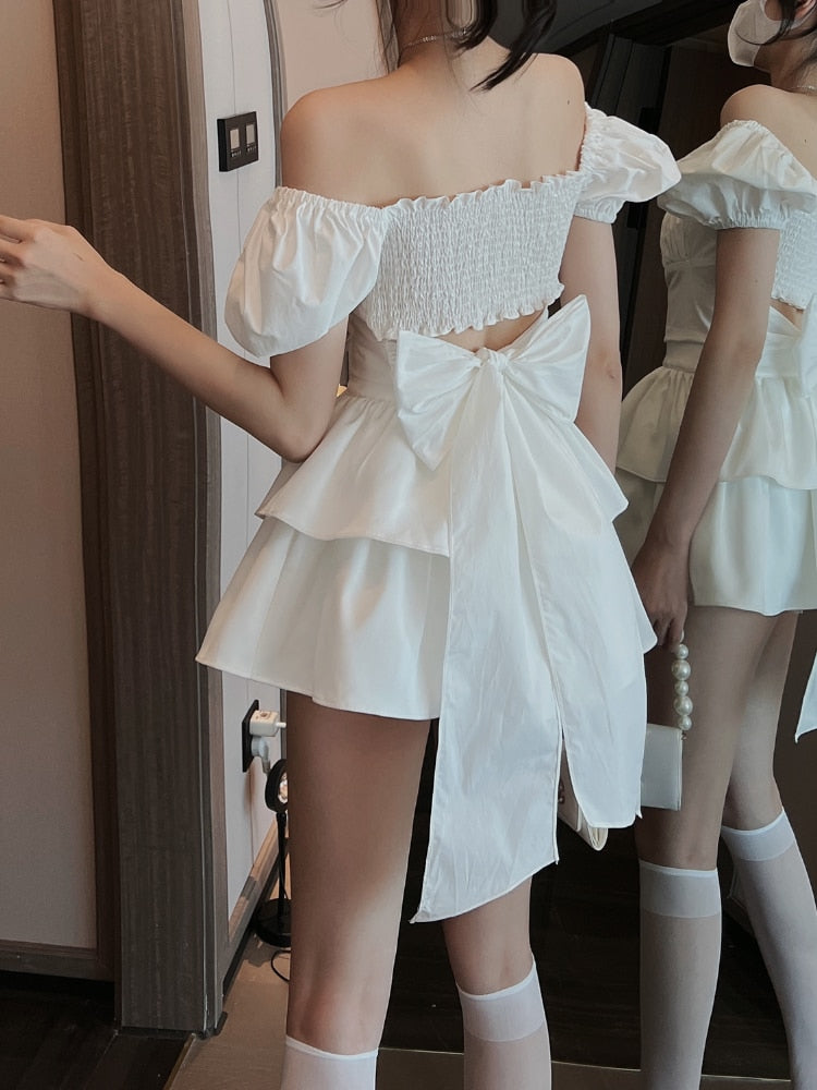 Llyge hoco dresses White Short Party Dress  Korea Fashion Casual Elegant Mini Dress Ruffle Kawaii Lolita Even Party Y2k Dress Summer 2024 Women llyge