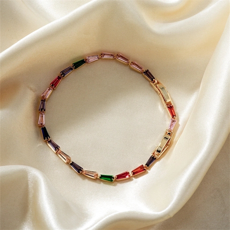 304 Stainless Steel Copper K Gold Plated Chain Inlay Geometric Trapezoid Zircon Bracelets