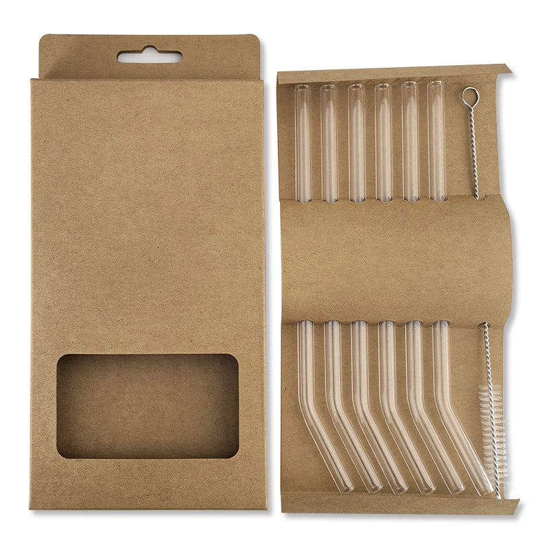 3 Pieces In Stock Neutral Transparent Colored Glass Straw Borosilicate Glass Straw Carton Suit