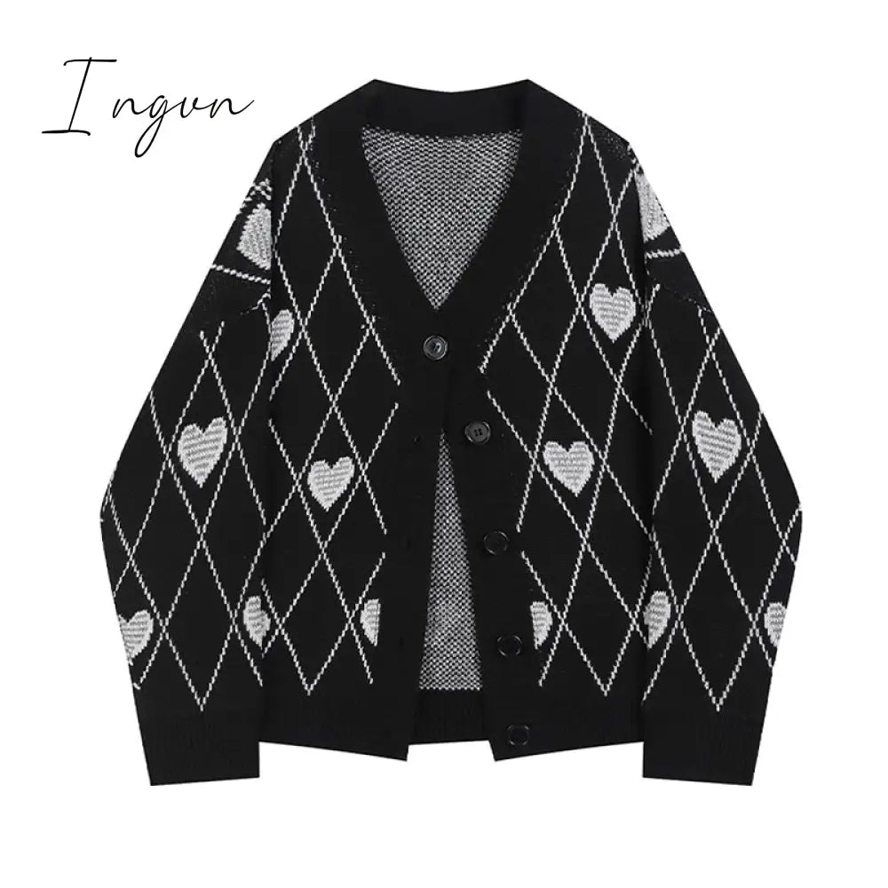 Ingvn - Gothic Style Fashion Oversized Black Cardigan For Women Sweater Long Sleeve V - Neck