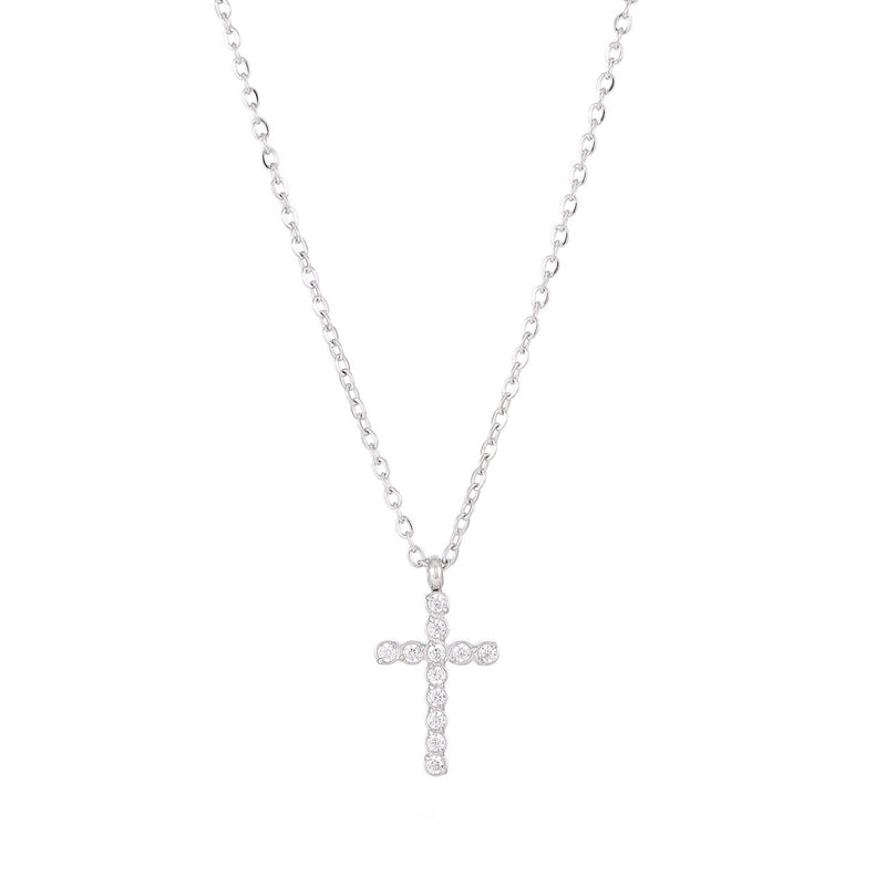 Casual Elegant Cross Stainless Steel Titanium Steel Plating Inlay Zircon Pendant Necklace