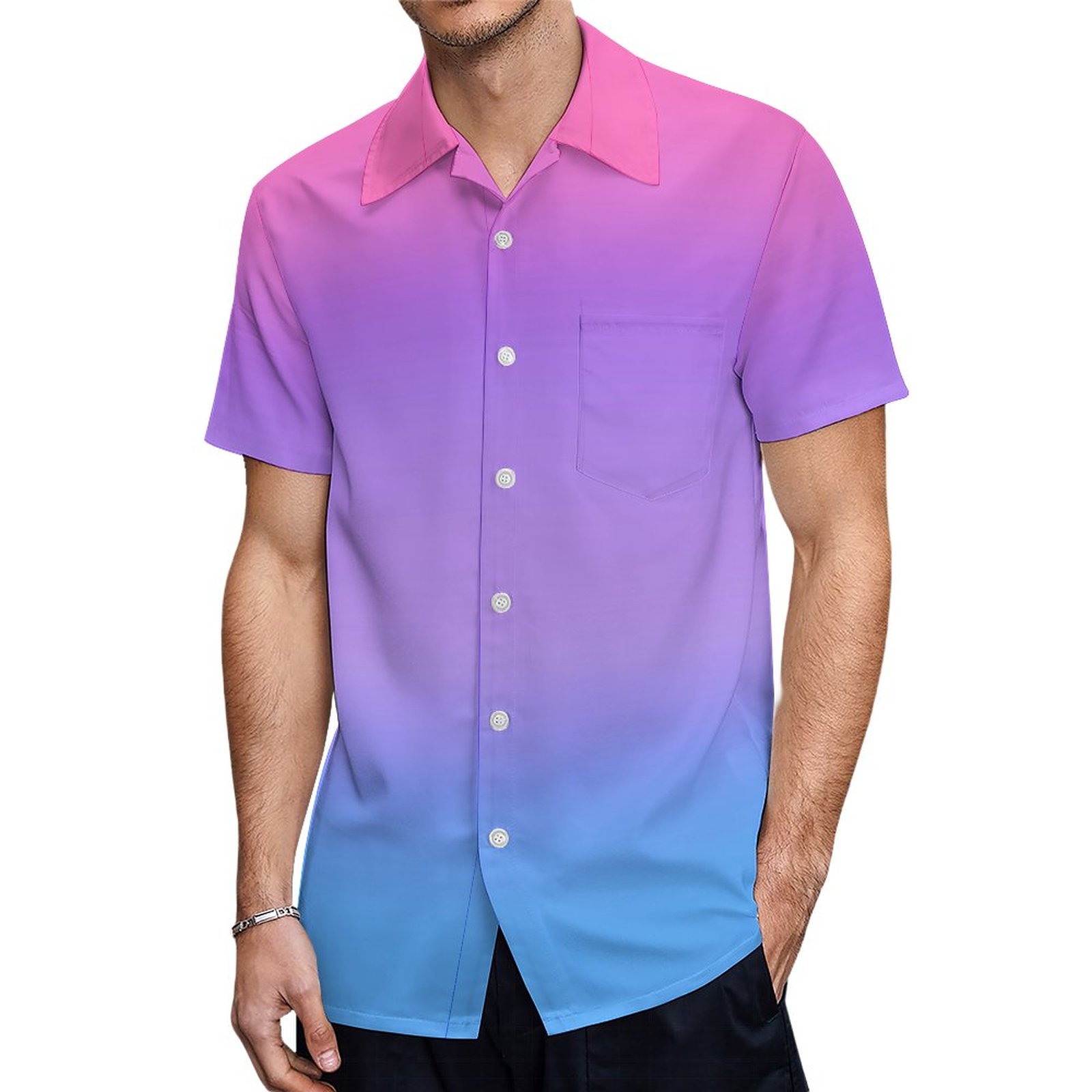 Pink Purple Blue Ombre Hawaiian Shirt Mens Button Down Plus Size Tropical Hawaii Beach Shirts