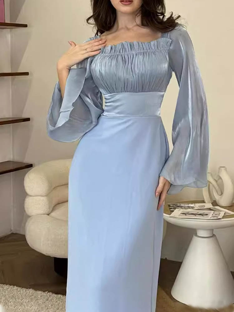 Rotimia Elegent Square Neck Long Sleeve Dress