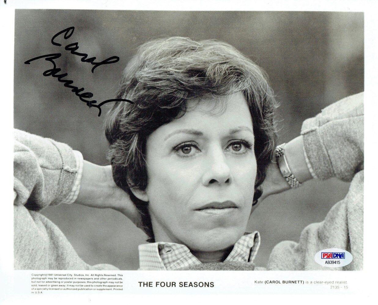 Carol Burnett Signed The Four Seasons Autographed 8x10 B/W Photo Poster painting PSA/DNA#AB39415