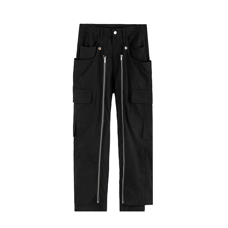 Harajuku Detachable Overalls High Street Casual Trousers Male Zipper Decorate Straight Oversize Cargo Pants Hip Hop Baggy Pants