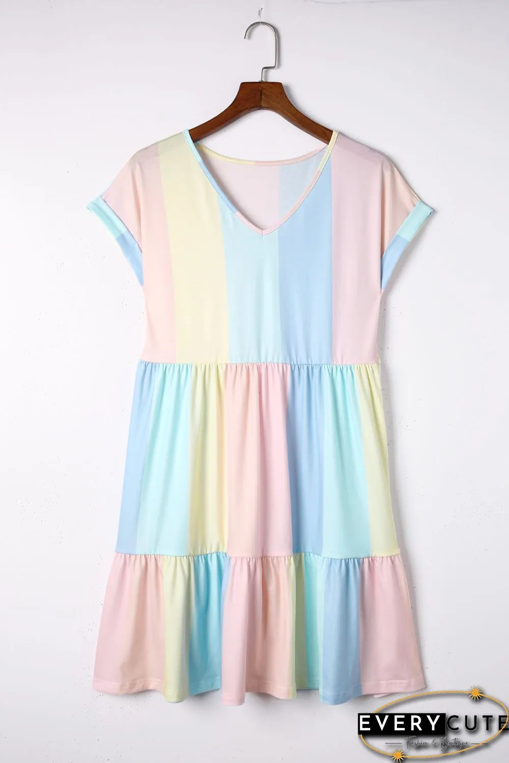 Multicolor Striped Color Block Tiered Mini Dress