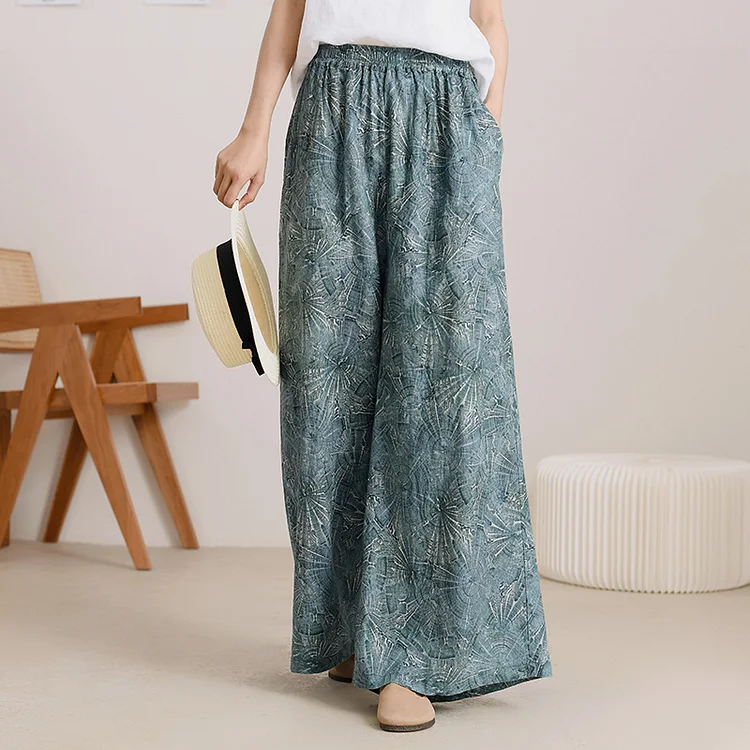 Ethnic Style Floral High Waist Pants - yankia