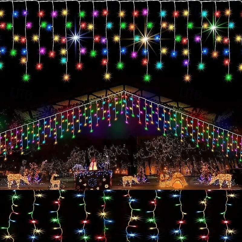 LED Icicle String Lights Xmas Holiday Curtain Lighting 3.5M 5M 216Leds For Xmas New Year Window Christmas Holiday Party Colorful Decoration AC220V 230V 240V EU Plug 2025 - $17.49 –P6