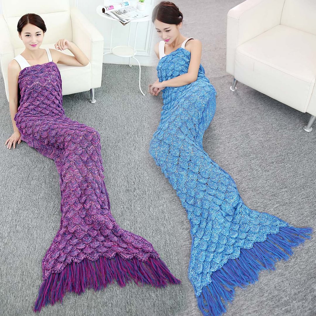 Adult Mermaid Tail Scale Blanket Knitted Sofa Sleeping Bag Blanket-Pajamasbuy