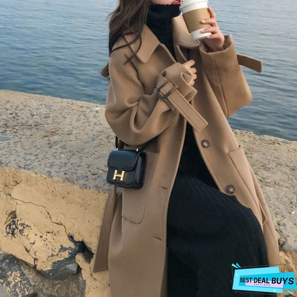 Women's Medium Long Woolen Loose Coat