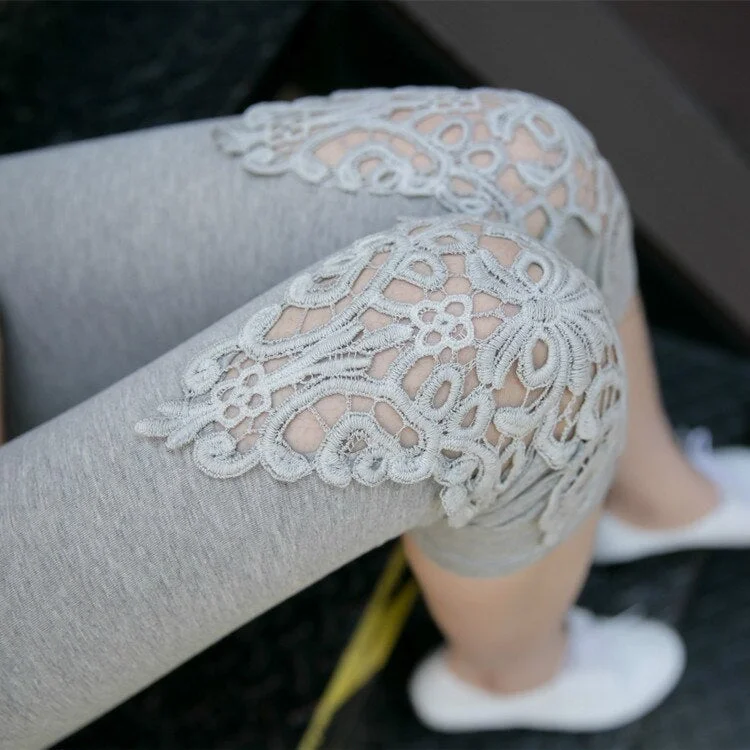 CUHAKCI Fitness Leggins Short Leggings Women Summer Lace Floral Female Casual Capris Hollow Out Slim White Black