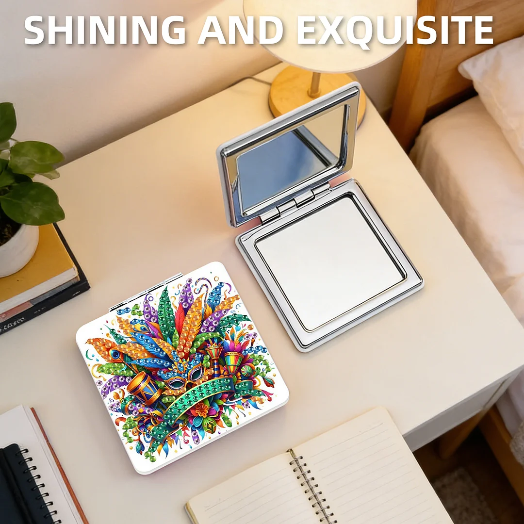 Mask-1 DIY Special Shaped Diamond Painting Compact Mirror Kits Diamond Art Painting Pocket Mirror for Beginners Adults Art Craft Woman Gifts