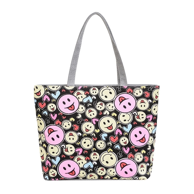 Unisex Cute Animal Smile Face Canvas Shopping Bags